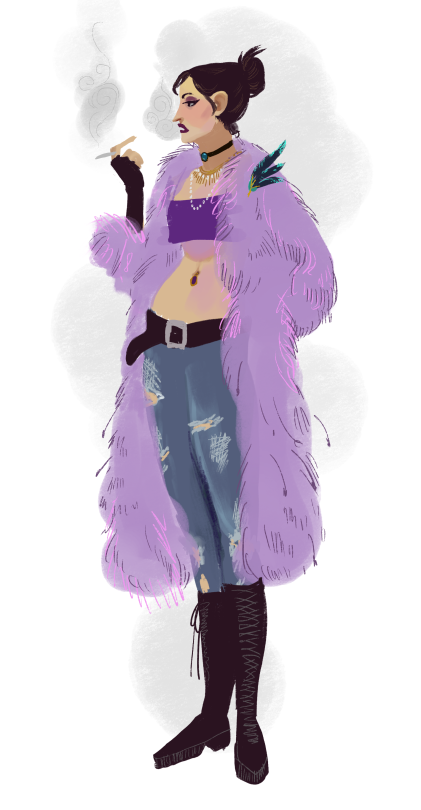 So, yeah, modern-au!Morrigan + bonus halamshiral outfit. I’m secretly in love with modern-aus