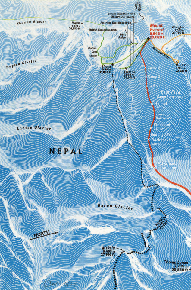 Ghosts of Mt. Everest, everytimeyoucan: Contour map of Mt. Everest