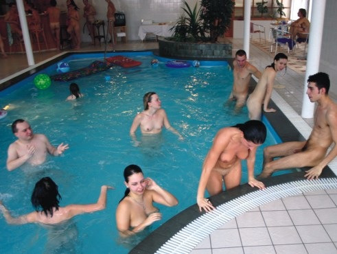 Girls in man spa pool