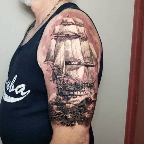 Jt | After a year long wait, I finally finish this Nautical Ship back tattoo.  #tattoo#tattoolife#ink#inklife#art#blackandgreytattoo#eagle#eag... |  Instagram