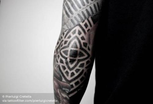 By Pierluigi Cretella, done at Meatshop Tattoo, Barcelona.... pierluigicretella;dotwork;elbow;big;ornamental;facebook;blackwork;twitter;other;geometric