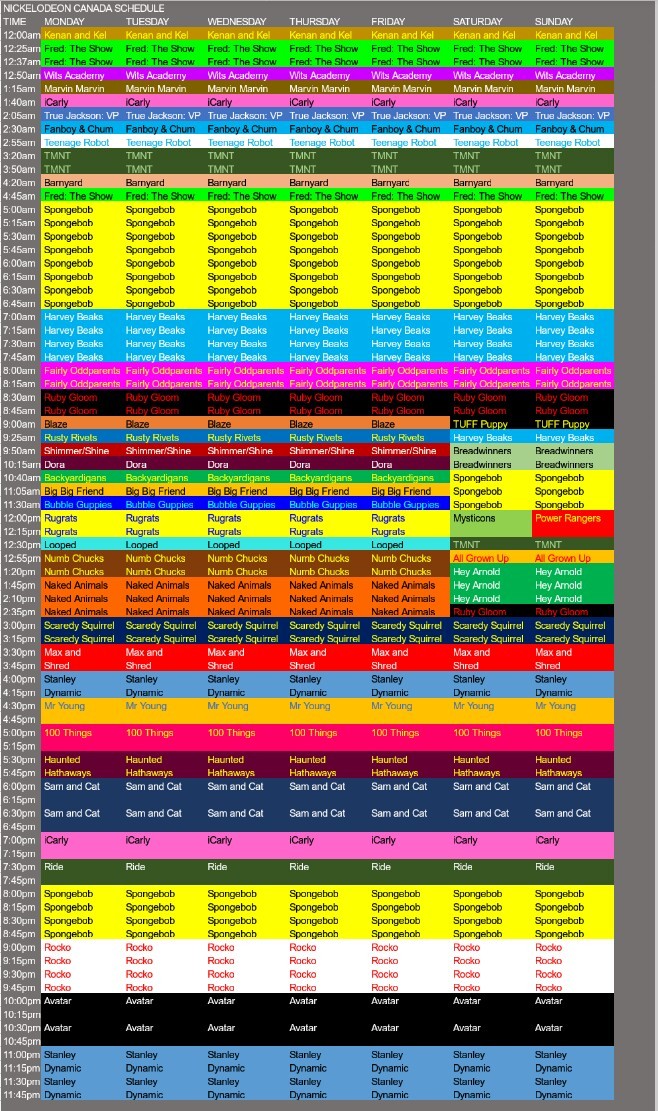 Here’s the current Nickelodeon Canada schedule....