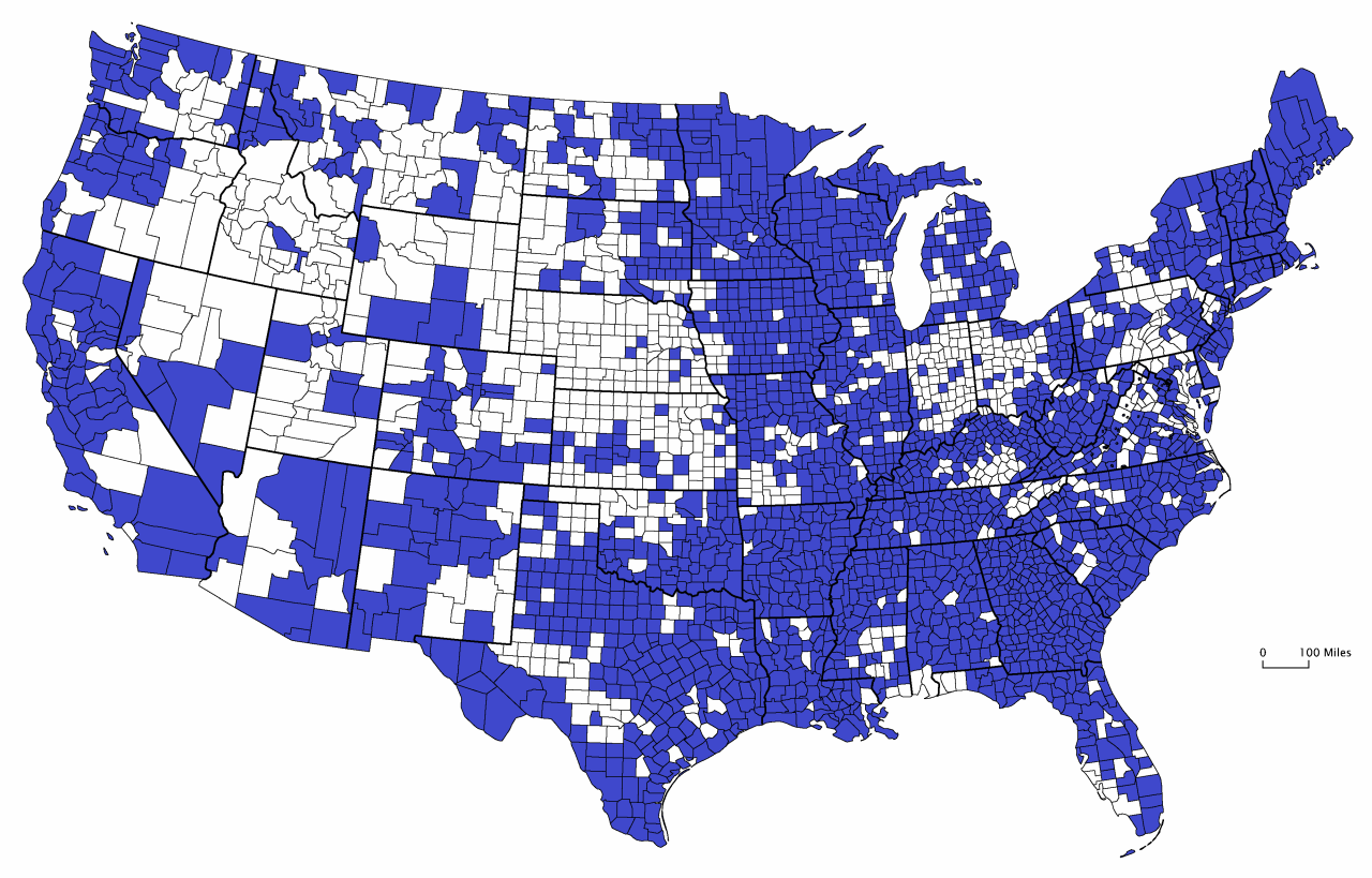 Counties in the lower 48 states that, at some... - Maps on the Web