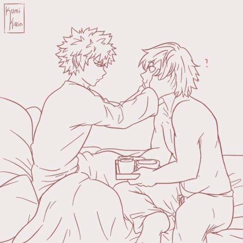 kumikirin:Kirishima: hey babe I brought you breakfastBakugou:...