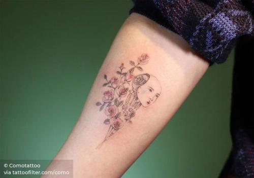 By Comotattoo, done in Seoul. http://ttoo.co/p/30456 flower;arm;rose;como;facebook;nature;twitter;humanoid robot;techie;inner forearm;medium size;robot;illustrative