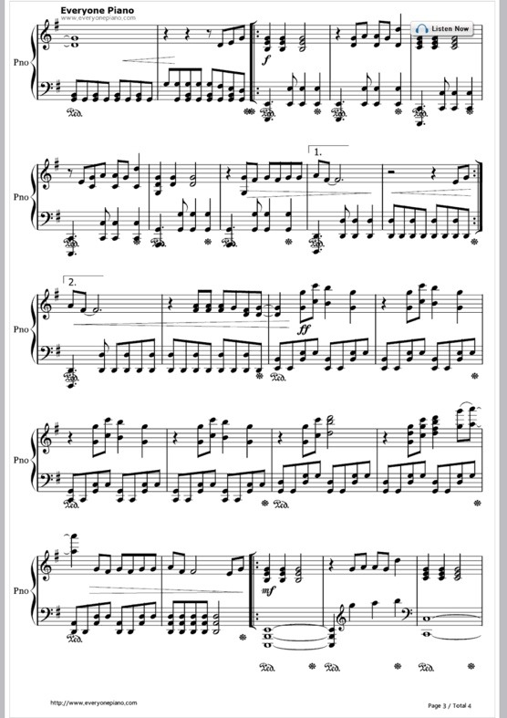 Piano Sheet Music — Wings Birdy Piano Sheet