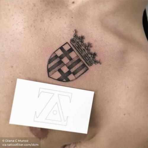 By Diana C Munoz, done at Shamrock Social Club, West Hollywood.... spain;small;patriotic;single needle;heraldic;chest;dcm;facebook;twitter
