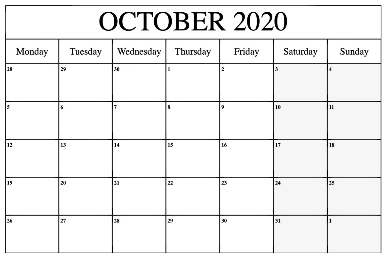 monthly printable calenar printable october 2020 calendar pdf