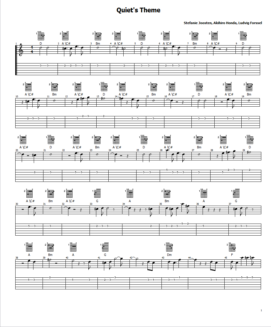 Guitar TAB And Standard Notation Lead Sheet For 