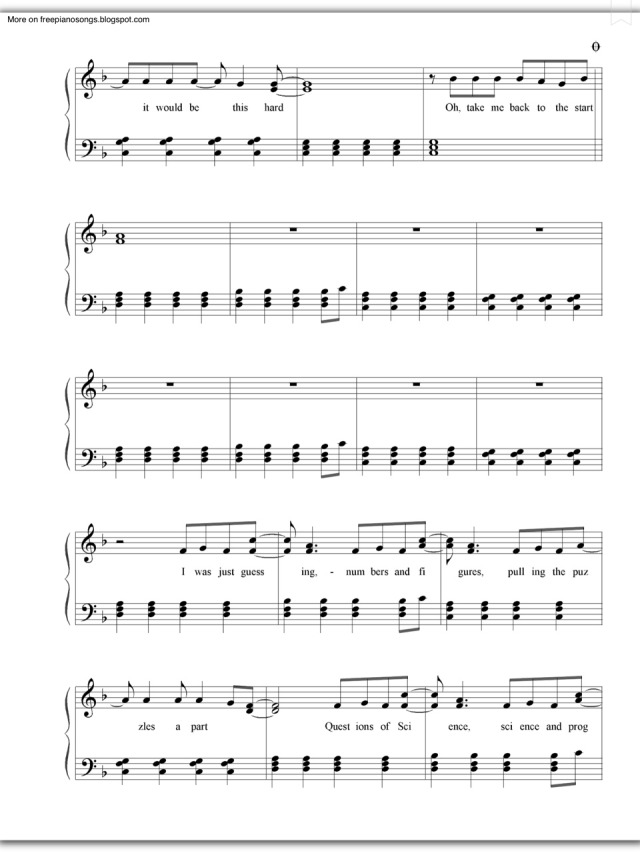 Piano Sheet Music — The Scientist - Coldplay (Piano Sheet)