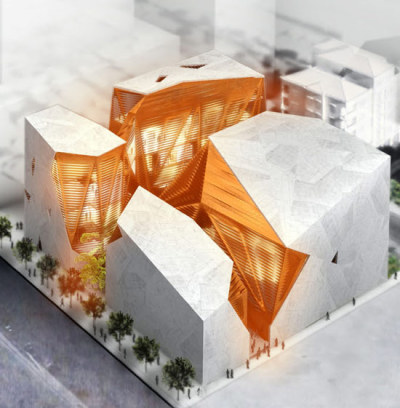 ninakix:<br /><br />House of arts and culture proposal by KAPUTT! Mainly I just love how this thing looks like a fractured piece of earth with molten lava underneath. The imagery is beautiful. (via)<br />