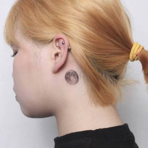 Faded dotwork style behind the ear moon and stars tattoo art deco stars  delicate  Behind ear tattoos Star tattoos Body art tattoos
