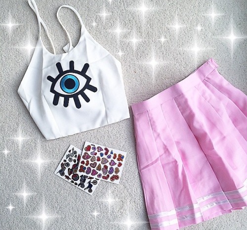 eye halter top cropped top pastel pink Kawaii stickers fashion style cult fashion kawaii fashion