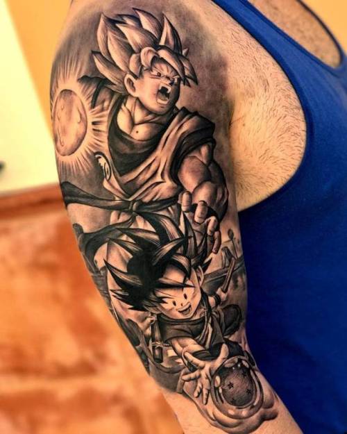 Son Goku tattoo located on the upper arm cartoon