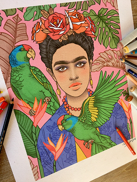 Viva la Frida!A few stages in illustrating the amazing Frida...