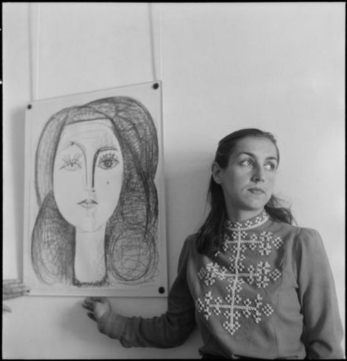 24hoursinthelifeofawoman:Francoise Gilot next to her portrait by...