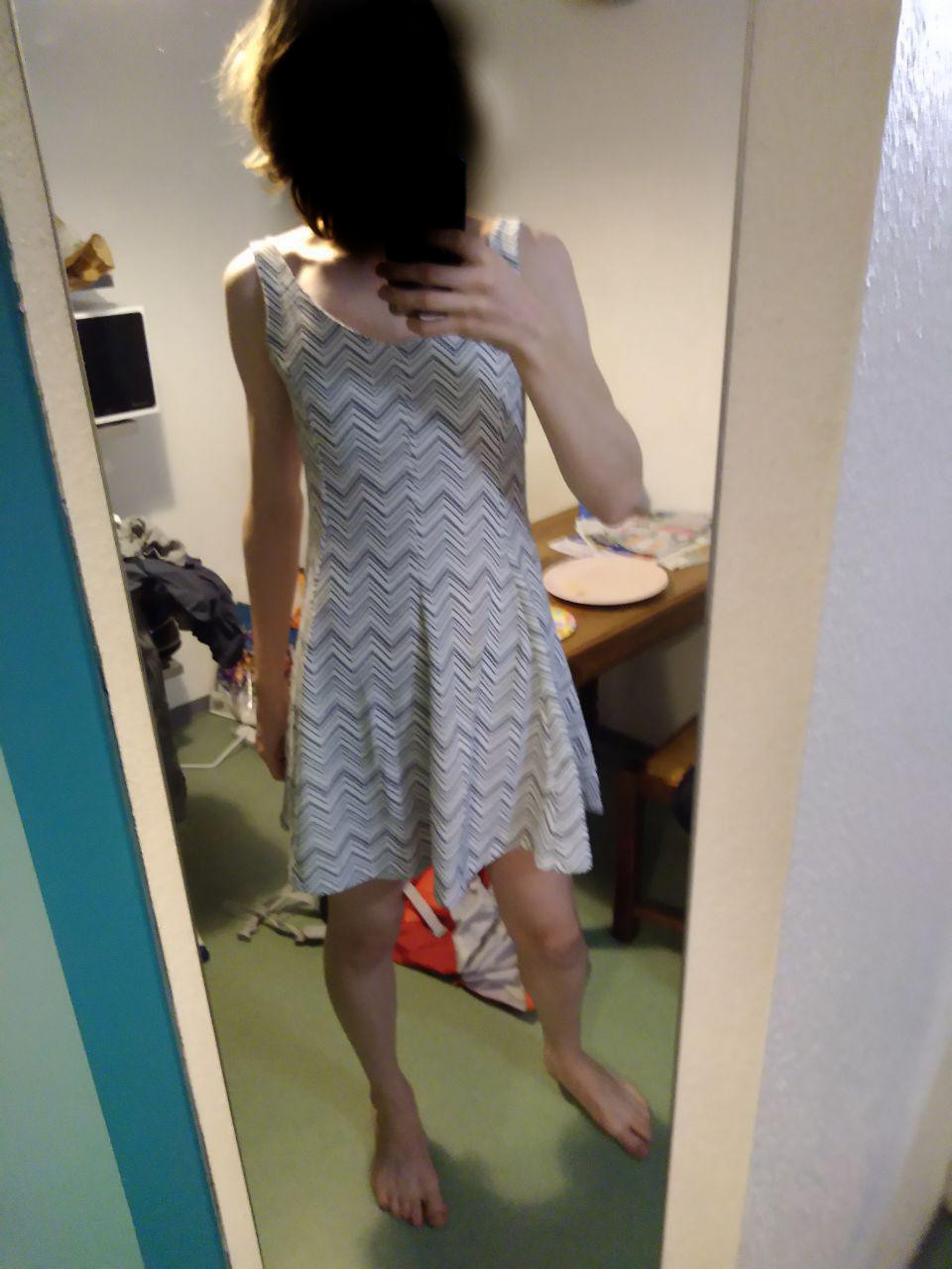 picture of me in a dress, head blurred