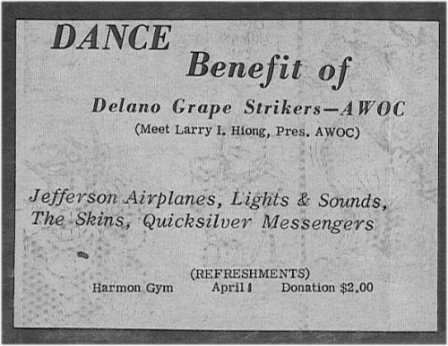 Dance benefit with Jefferson Airplanes (sic) and Quicksilver Messengers (sic). Harmon Gym, Cal Berkeley. April 1, 1966.