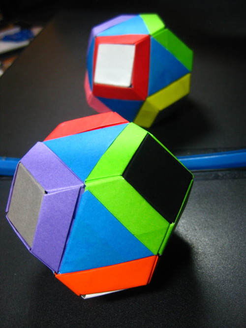 Blue cuboctahedron (14 units) transformed into a multicolored truncated ...