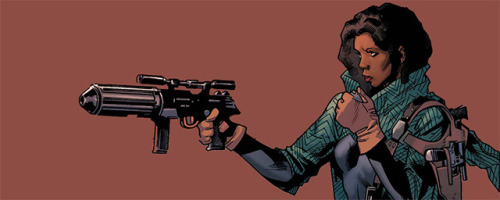 swcomics:Sana Solo Starros and her blaster in Star Wars #8