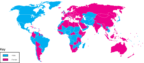 Map of country genders in French. - Maps on the Web