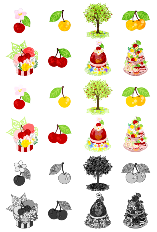 フリーのアイコン素材 可愛いさくらんぼスイーツ Icons Of Cute Cherry フリー素材のatelier B W 加工 印刷 商用利用可能