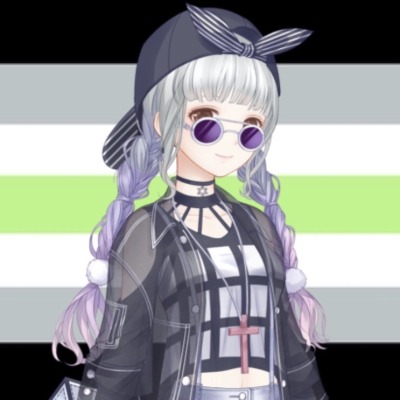 Magic Star from Love Nikki in front of the agender flag