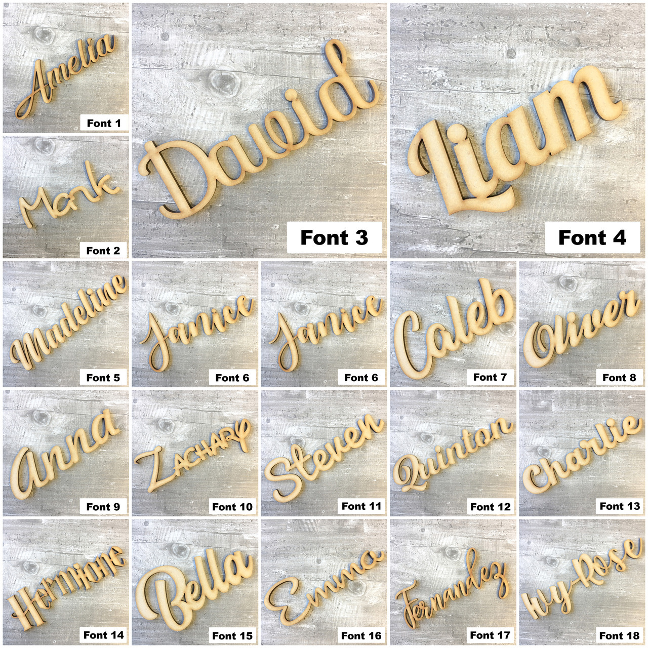 New Personalised Wooden Word Script Any Name Font Plaque Sign Ply MDF Letters
