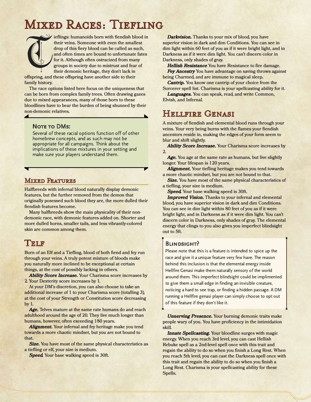 list of dnd homebrew races
