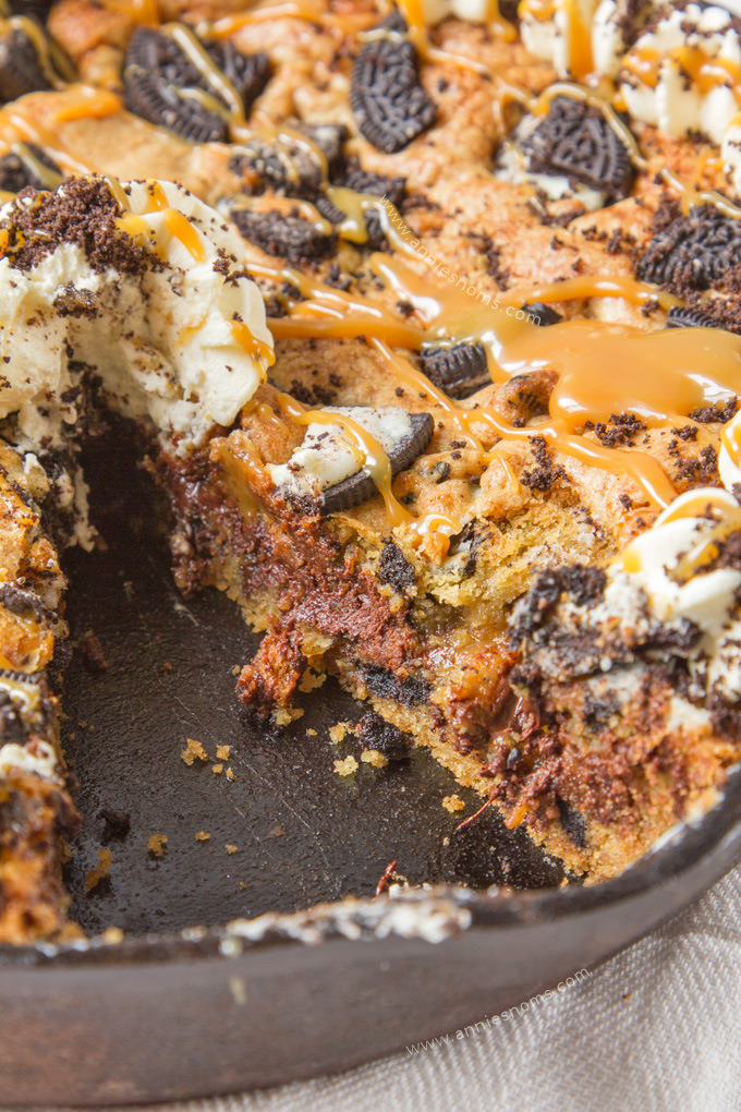 Salted Caramel Filled Oreo Chocolate Chip Skillet Cookie
