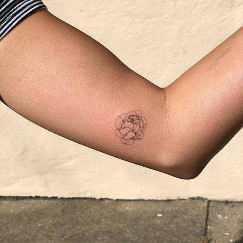 By Joey Hill, done at High Seas Tattoo Parlor, Los Angeles.... flower;small;single needle;line art;inner arm;tiny;joeyhill;ifttt;little;nature;peony;fine line