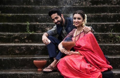 bollywoodhqs:Parineeti Chopra & Ayushman pose for a Durga...