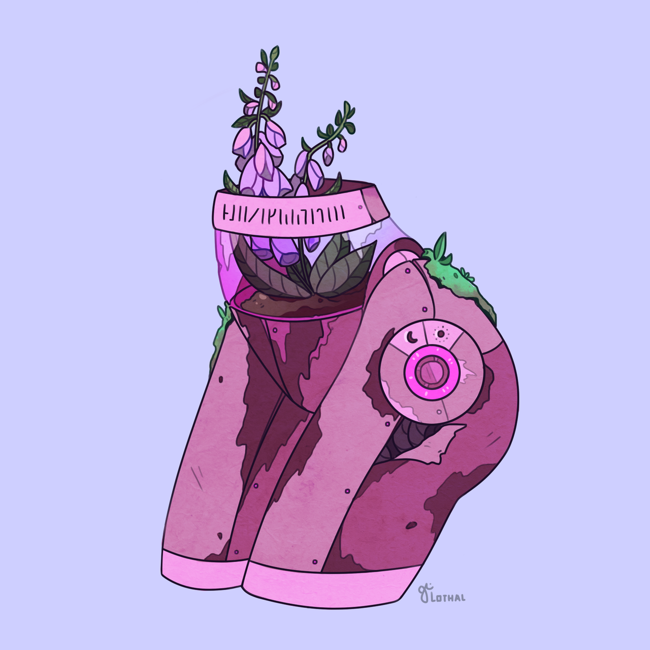 She’s a plant incubator, and her name is written around her waist in a secret language my boyfriend and I wrote(her name is Foxglove) / 💕