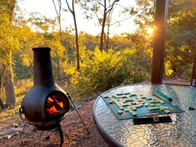 Scrabble by the fire on a cold winters afternoon in the Australian bush