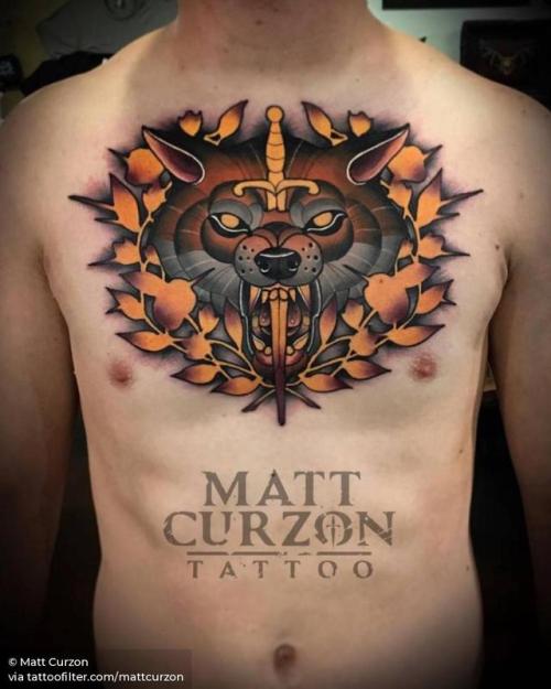 By Matt Curzon, done at The Grand Reaper Tattoo, San Diego.... mattcurzon;coyote;big;animal;chest;facebook;twitter;neotraditional