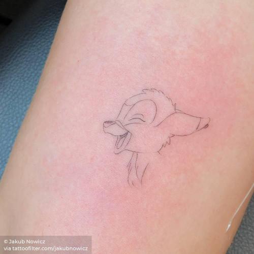 By Jakub Nowicz, done in Hamburg. http://ttoo.co/p/33793 animal;bambi 1942;bambi;cartoon character;cartoon;disney character;disney;facebook;fawn;fictional character;film and book;fine line;inner arm;jakubnowicz;line art;patriotic;single needle;small;twitter;united states of america