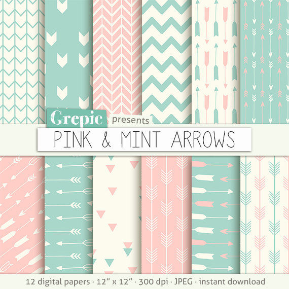 Daily Pretty Patterns Arrows Digital Paper Pink Mint Arrows