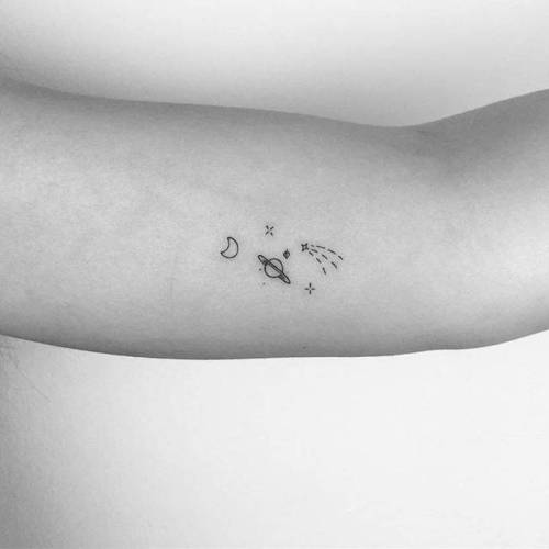 Tattoo tagged with: fine line, small, astronomy, line art, wittybutton,  tiny, galaxy, ankle, ifttt, little, minimalist | inked-app.com