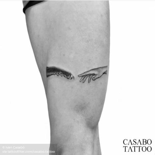 By Ivan Casabò, done at ELIJAH Tattoo & Barbershop,... art;small;anatomy;single needle;tiny;casabo.tattoo;michelangelo;thigh;ifttt;little;location;medium size;italy;europe;the creation of adam;hand;pet;patriotic;animal