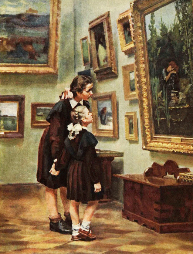 “Alyonushka in Tretyakov Gallery” by D. Puskin (1956)
(Alyonushka is a painting by Viktor Vasnetsov)