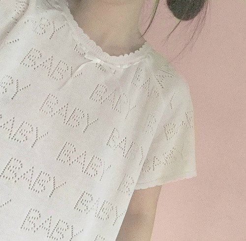 coquettefashion:White Baby Bow Knit T-shirt 