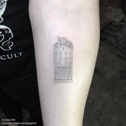 By Joey Hill, done at High Seas Tattoo Parlor, Los Angeles.... spain;art;small;barcelona;antoni gaudi;single needle;tiny;joeyhill;ifttt;little;location;architecture;inner forearm;europe;fine line;patriotic;line art