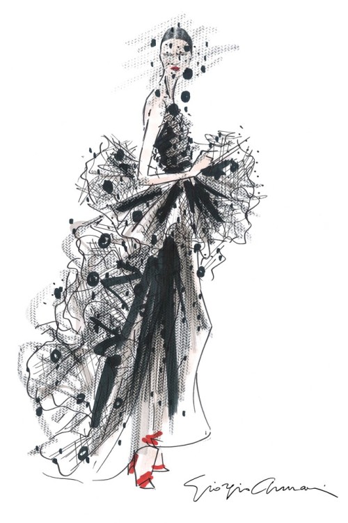 womensweardaily:A sketch of Armani Privé for fall.Courtesy...