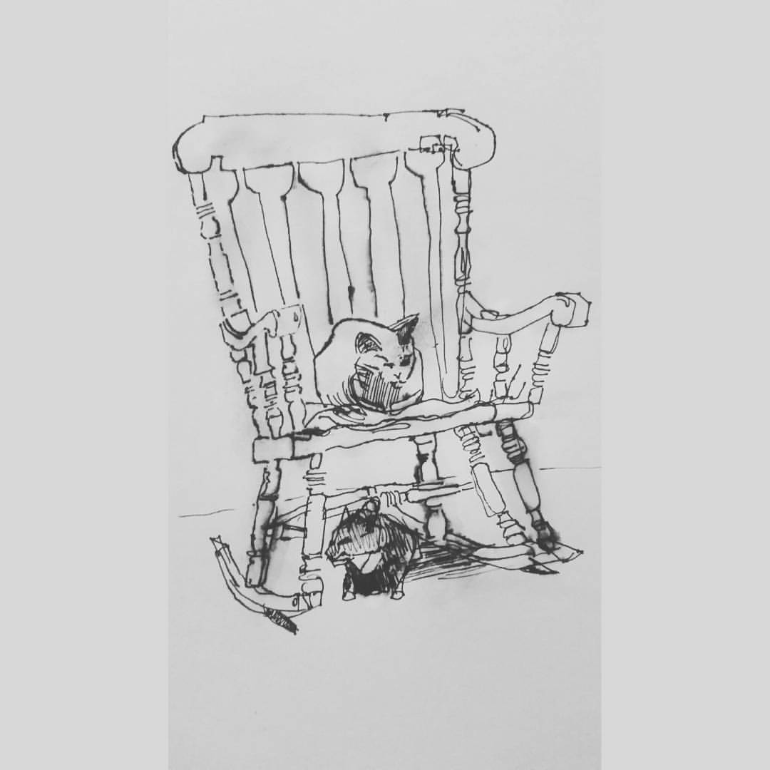 Tim Botta Cats With Rocking Chair Ink On Sketchbook