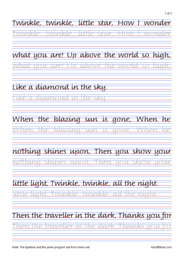 italic handwriting twinkle twinkle little stars