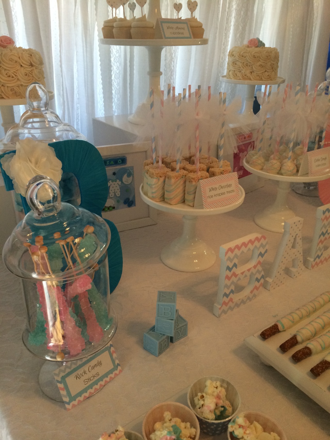 Sweet Simplicity Bakery — Gender Reveal Dessert/Candy Table in White