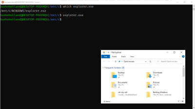 The Windows Explorer and the the Ubuntu terminal