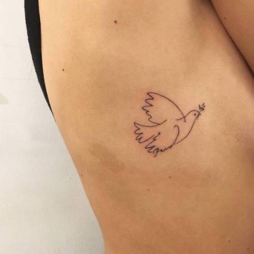 By OK, done at Sacred Tattoo, Manhattan. http://ttoo.co/p/155062 spain;art;small;pigeon;ok;tiny;bird;ifttt;little;location;picasso;europe;fine line;patriotic;line art;animal;picasso dove of peace;contemporary;rib