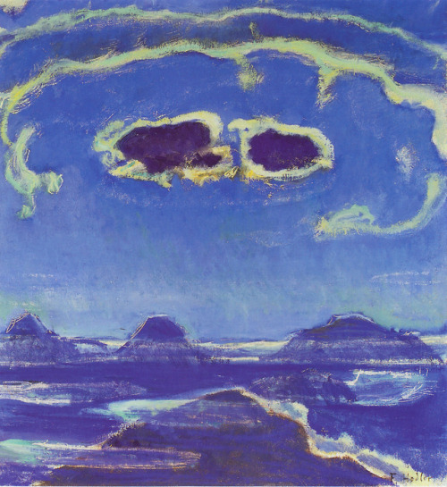 artist-hodler:Eiger, Monch and Jungfrau in Moonlight, 1908,...