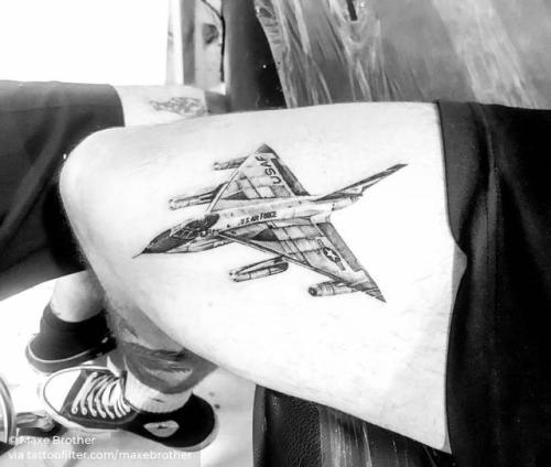 By Maxe Brother, done in Sydney. http://ttoo.co/p/30873 black and grey;airplane;jet fighter;travel;thigh;facebook;twitter;medium size;maxebrother